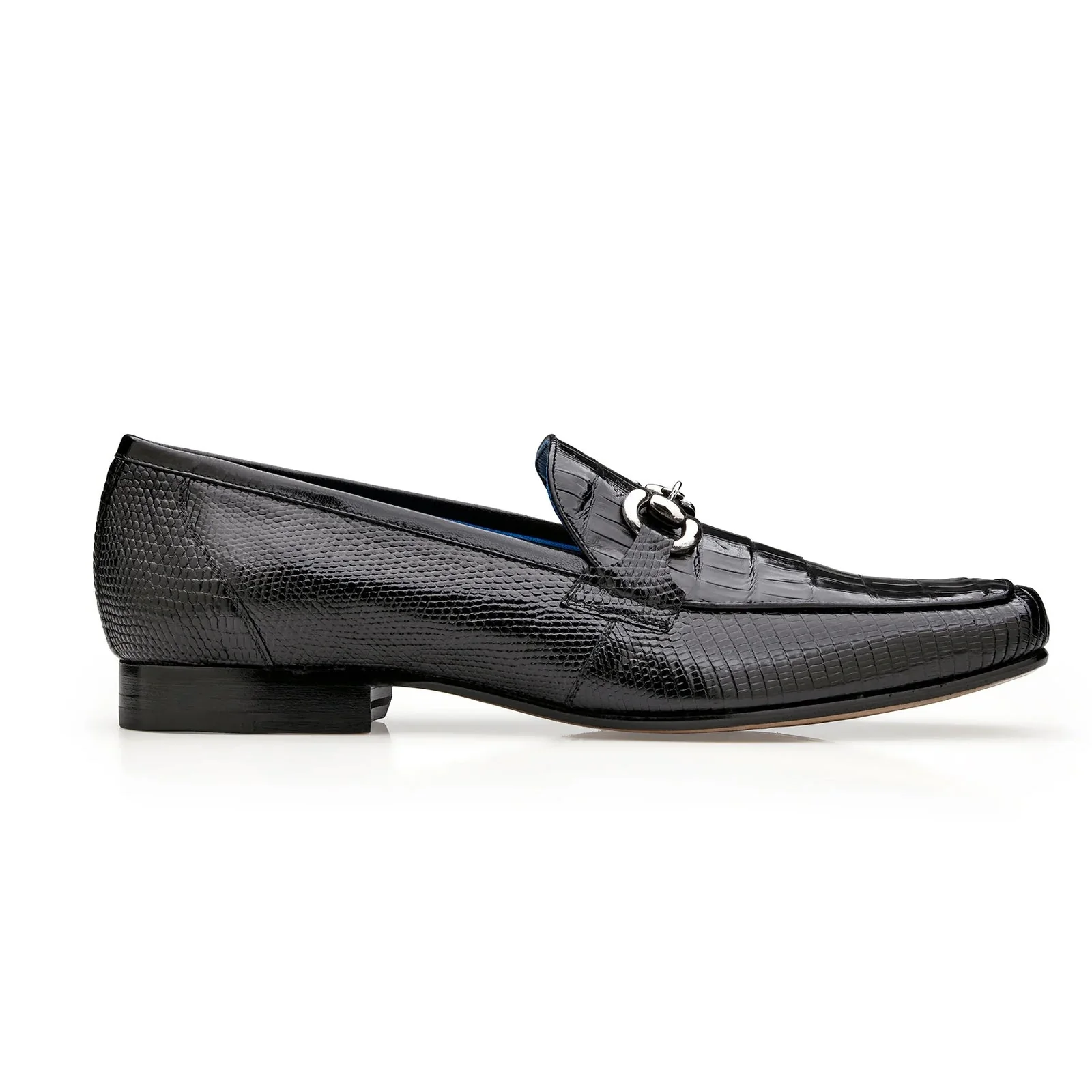Men's Belvedere Udine Crocodile & Lizard Buckle Dress Loafer in Black