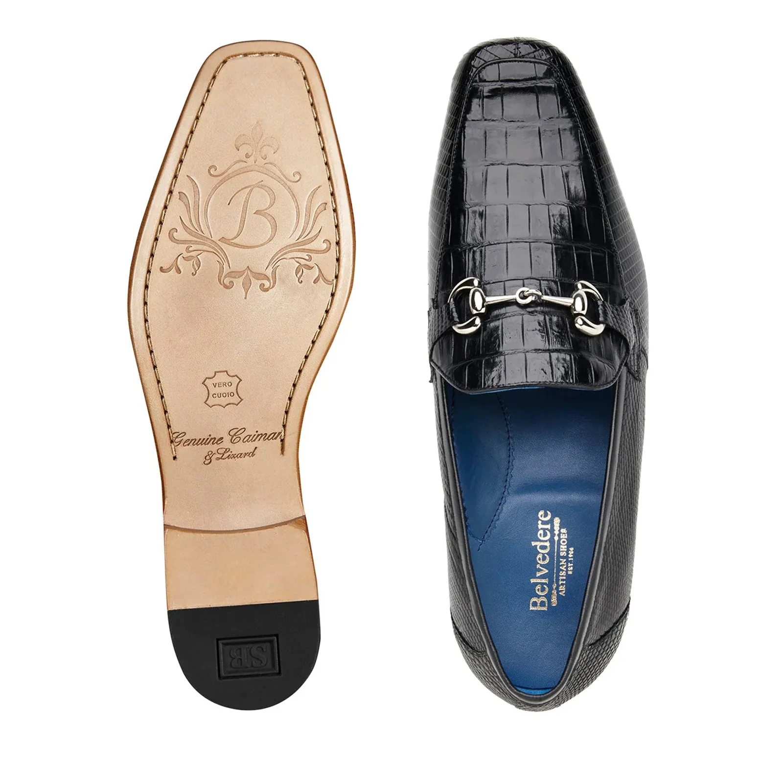Men's Belvedere Udine Crocodile & Lizard Buckle Dress Loafer in Black - Image 3
