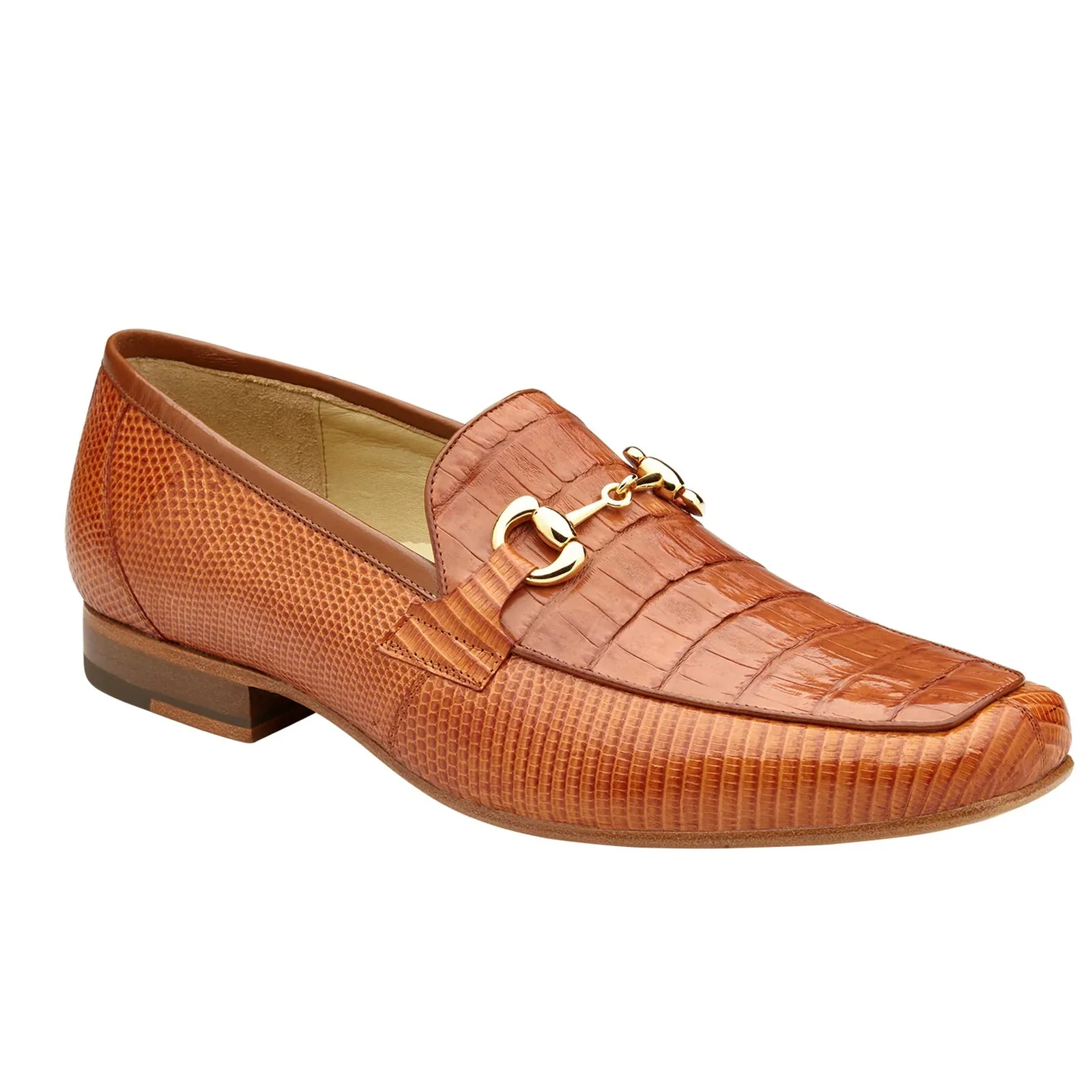 Men's Belvedere Udine Crocodile & Lizard Buckle Dress Loafer in Brandy - Image 2