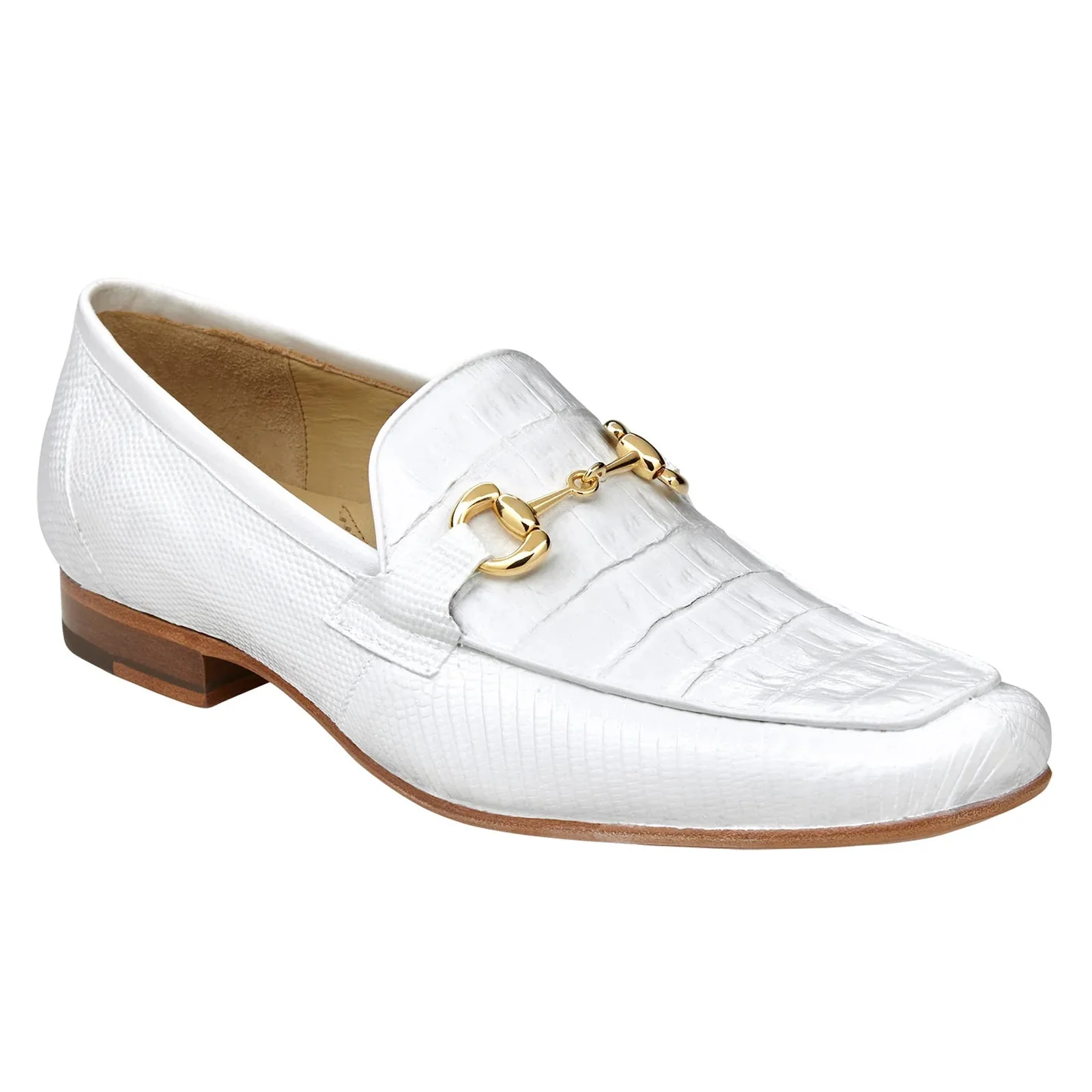 Men's Belvedere Udine Crocodile & Lizard Buckle Dress Loafer in White - Image 2