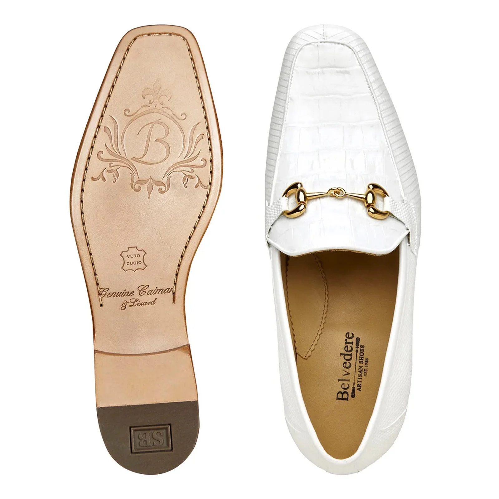 Men's Belvedere Udine Crocodile & Lizard Buckle Dress Loafer in White - Image 3