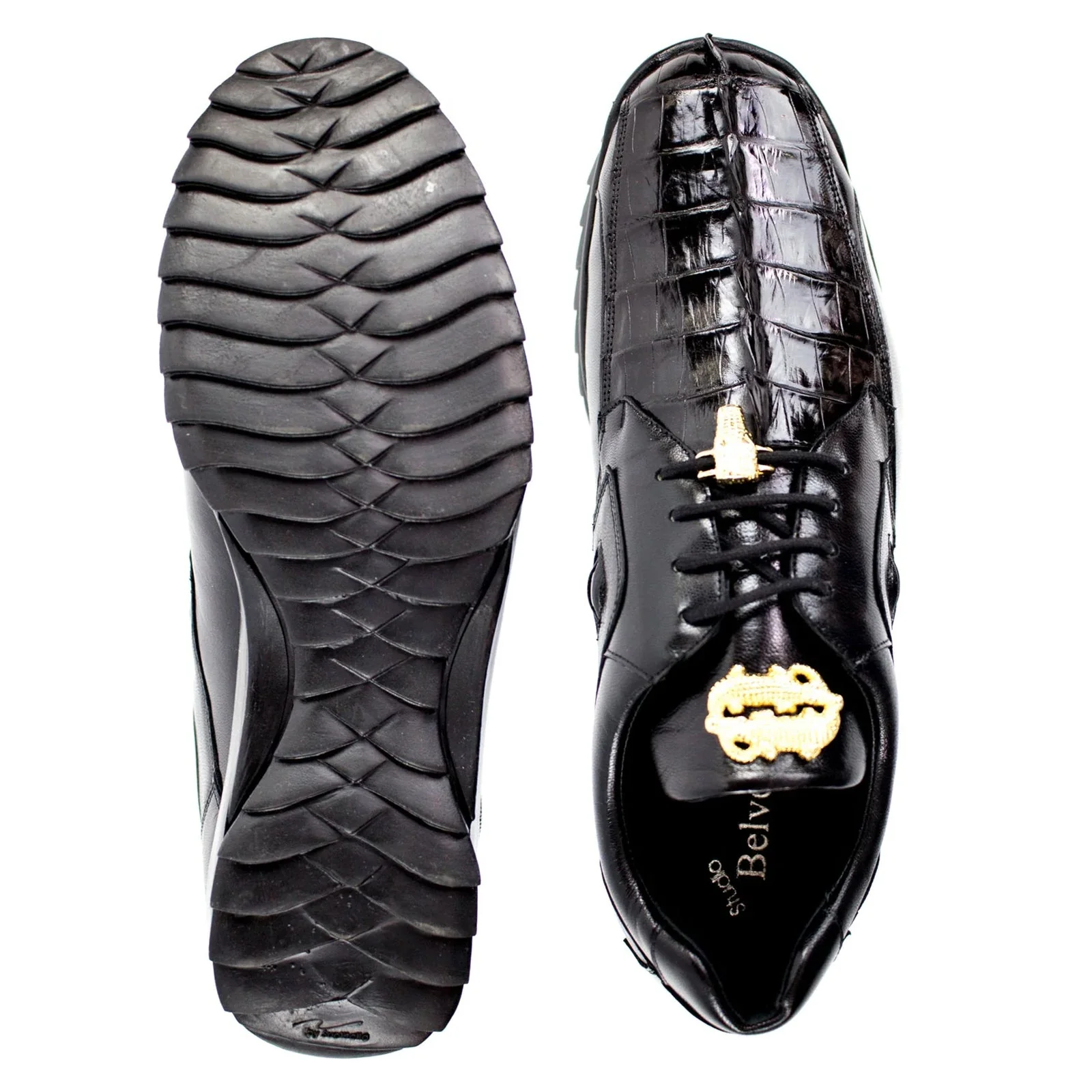 Men's Belvedere Vasco Calf & Crocodile Hornback Tail Sneaker in White - Image 3