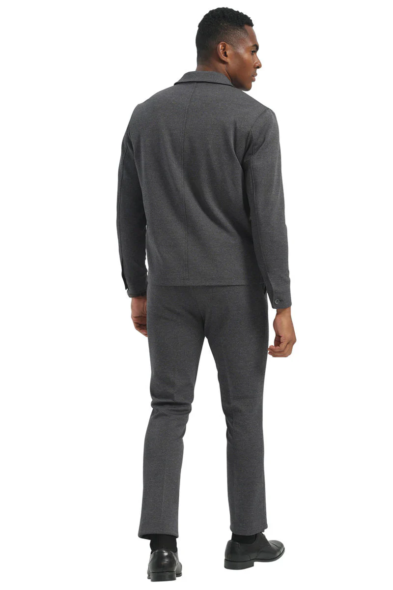 Men's Casual Walking Casual Suit Jacket & Pant Set in Grey - Image 3