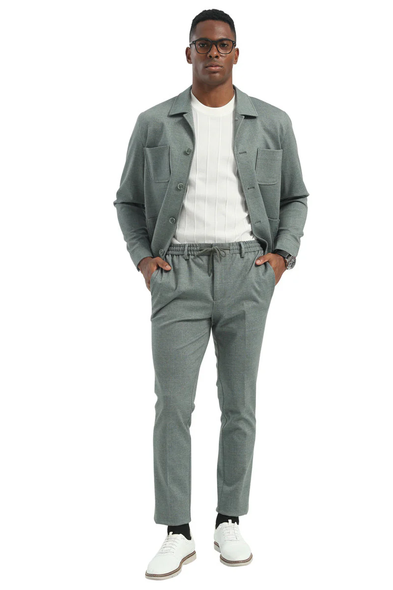 Men's Casual Walking Casual Suit Jacket & Pant Set in Sage Green - Image 3