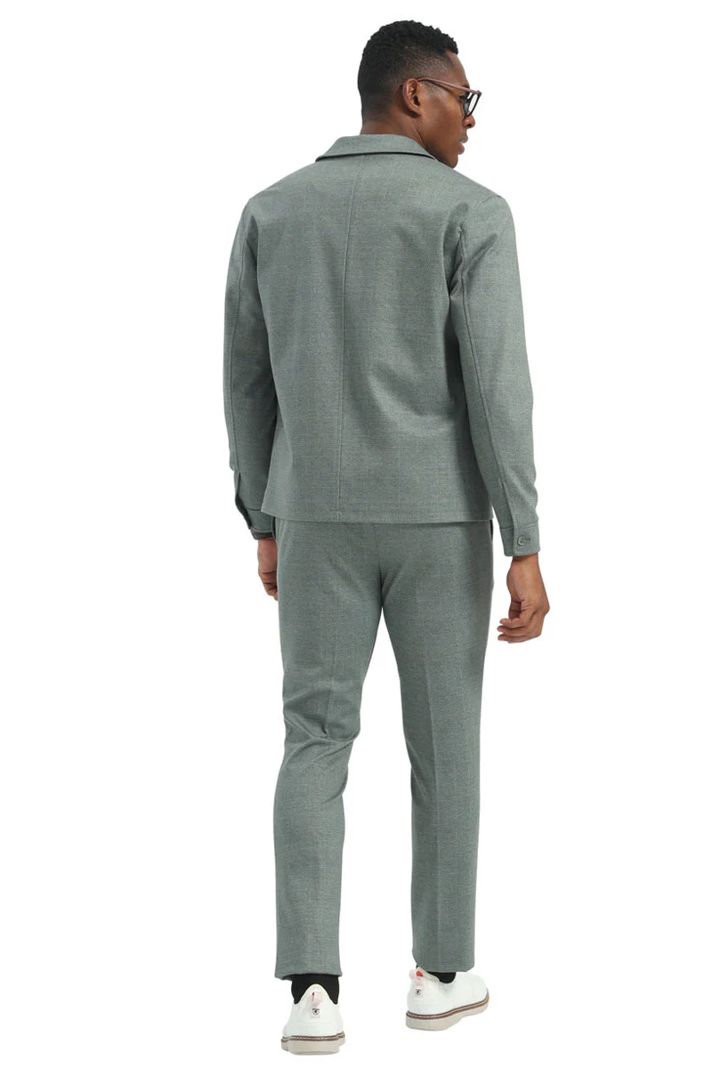 Men's Casual Walking Casual Suit Jacket & Pant Set in Sage Green - Image 4