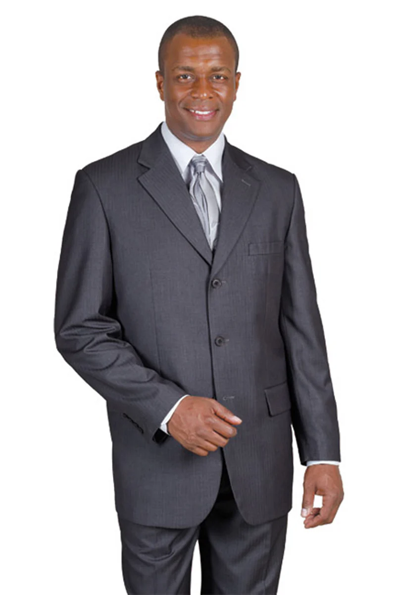 Mens Classic 3 Button Wool Feel Tonal Pinstripe Suit in Grey