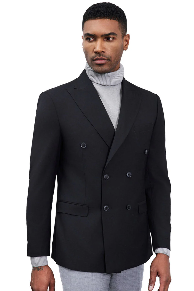 Men's Classic Double Breasted Sport Coat Blazer in Black - Image 2