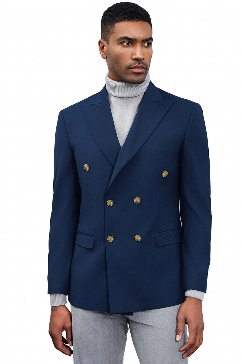 Men's Classic Double Breasted Sport Coat Blazer in Navy