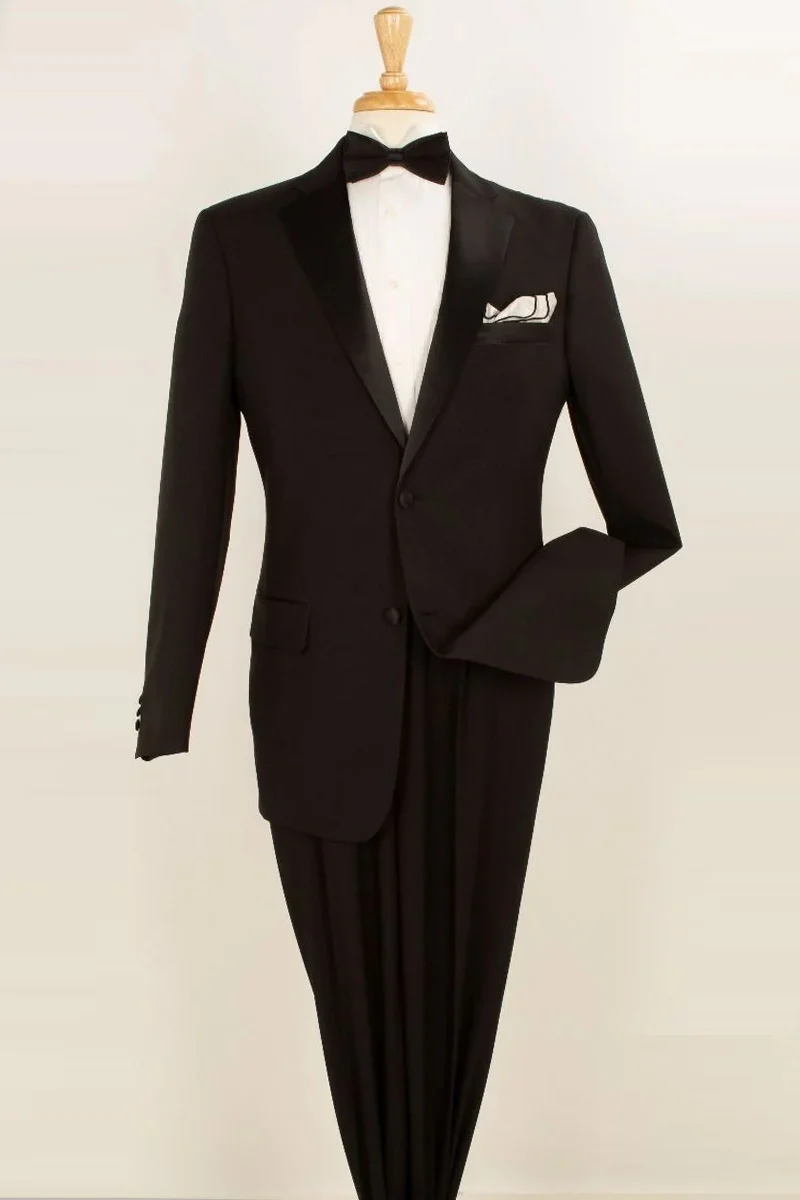 Mens Classic Fit 2 Button Pleated Pant Poplin Tuxedo in Black