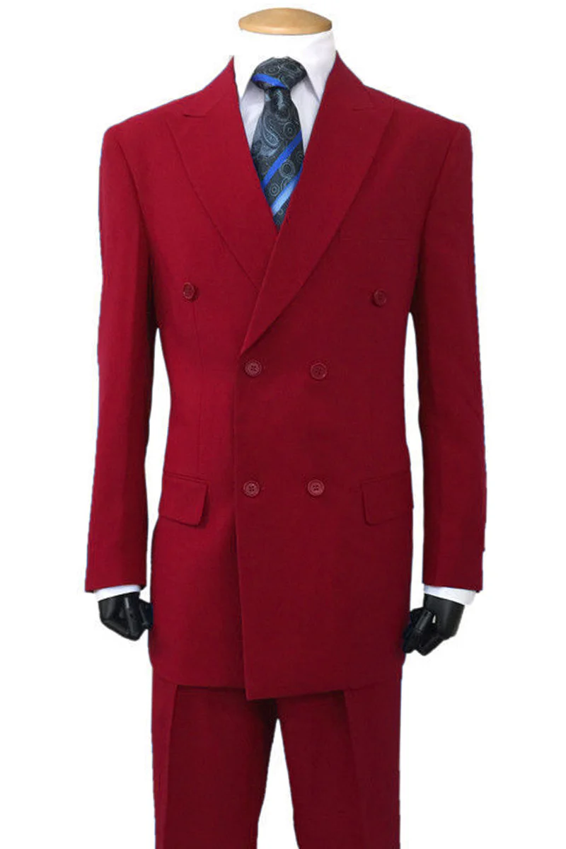 Mens Classic Fit Double Breasted Poplin Suit in Burgundy