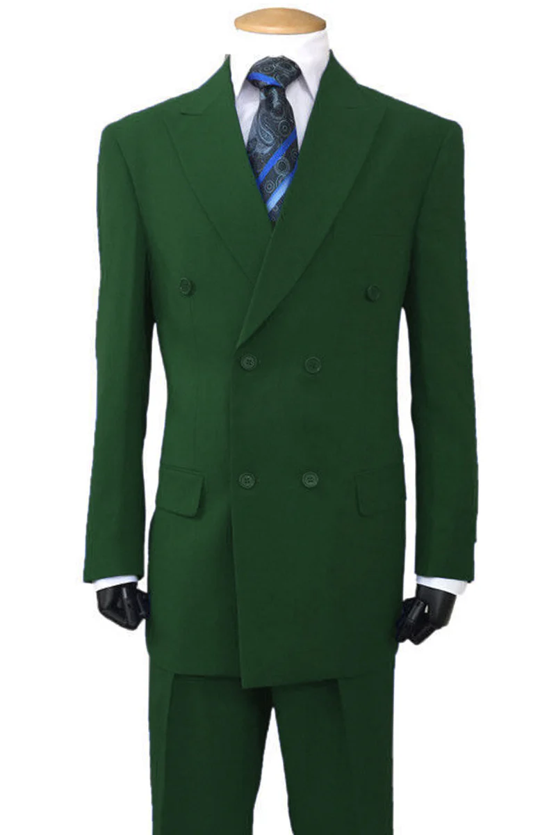 Mens Classic Fit Double Breasted Poplin Suit in Olive Green