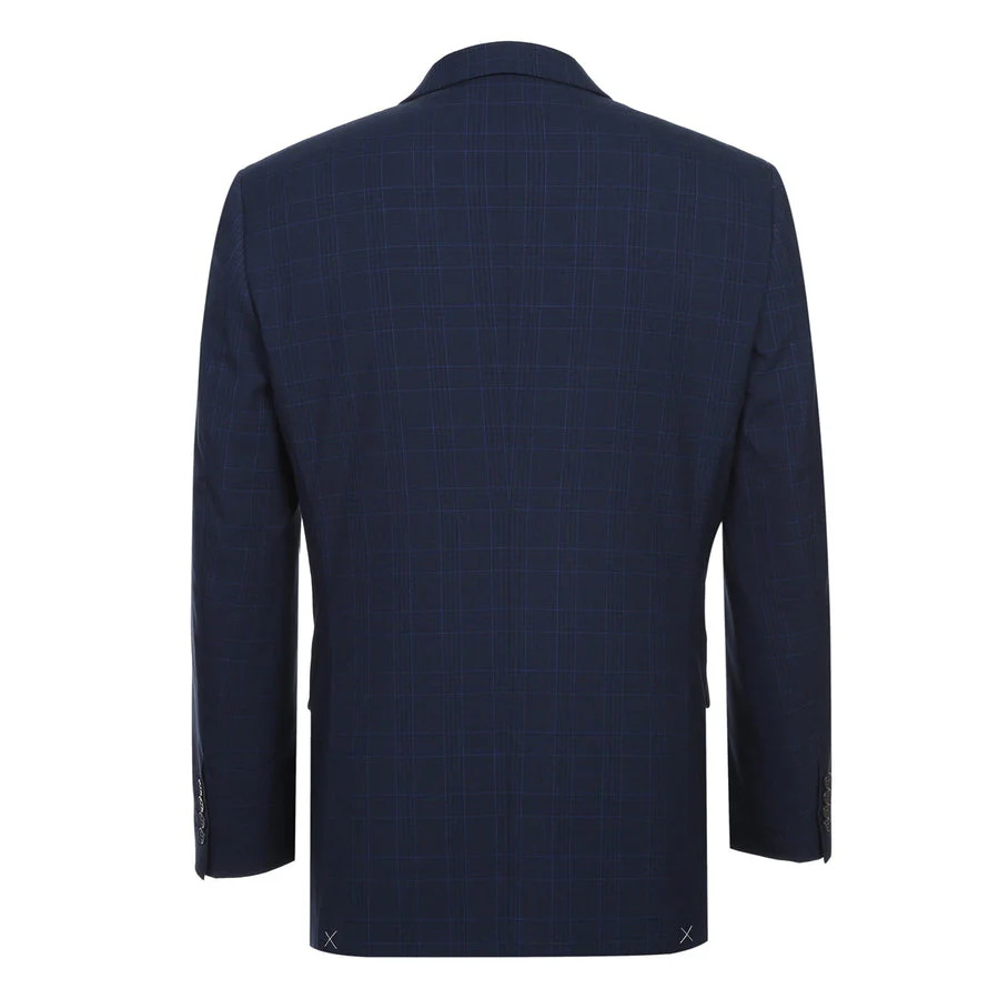 Mens Classic Fit Two Button Suit in Dark Blue Windowpane Plaid Check - Image 3