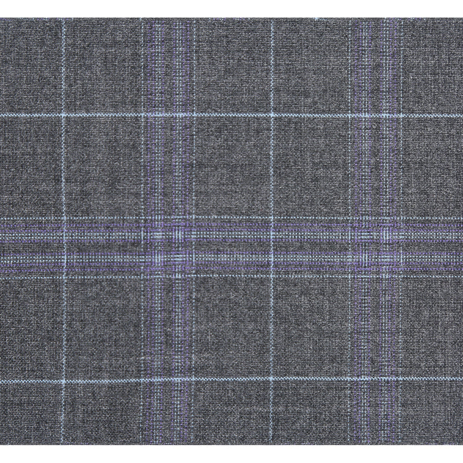 Mens Classic Fit Two Button Suit in Dark Grey and Lavender Windowpane Plaid - Image 10