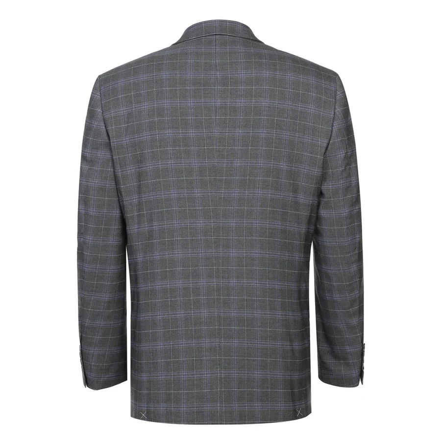 Mens Classic Fit Two Button Suit in Dark Grey and Lavender Windowpane Plaid - Image 3