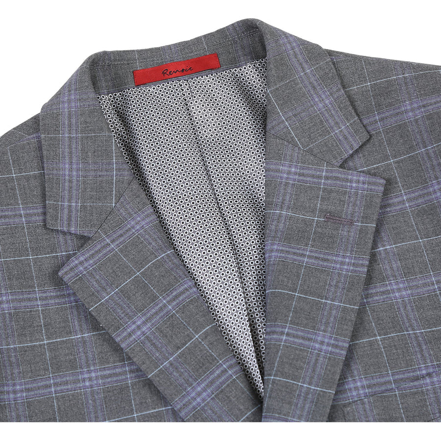 Mens Classic Fit Two Button Suit in Dark Grey and Lavender Windowpane Plaid - Image 4