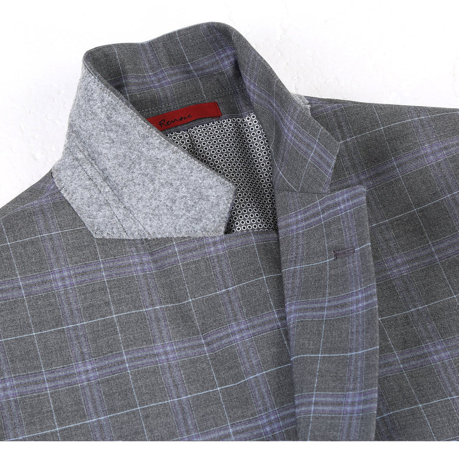 Mens Classic Fit Two Button Suit in Dark Grey and Lavender Windowpane Plaid - Image 5