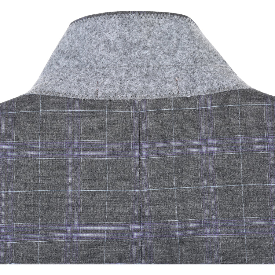Mens Classic Fit Two Button Suit in Dark Grey and Lavender Windowpane Plaid - Image 6