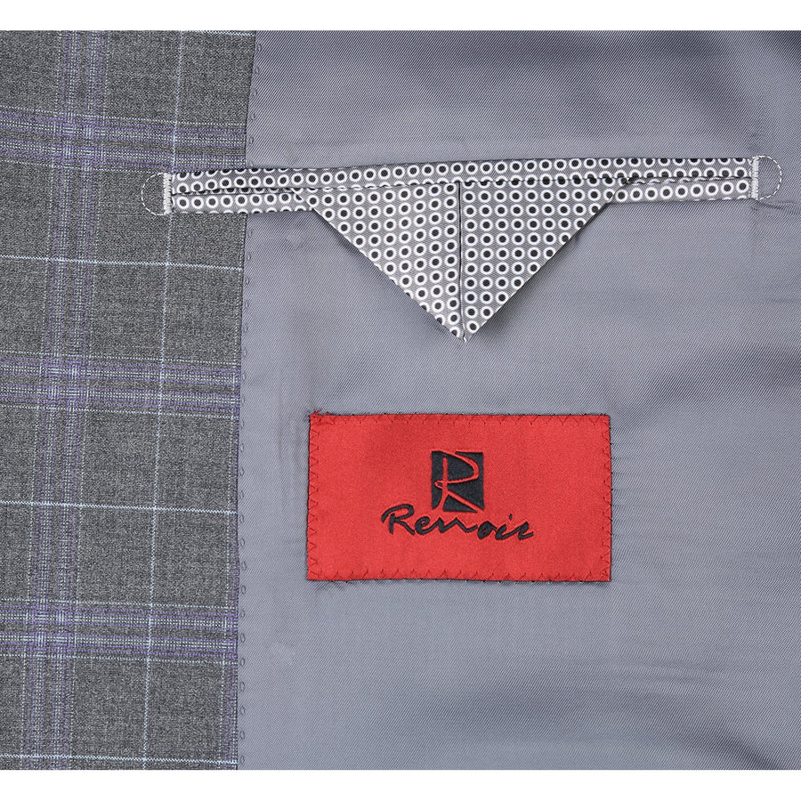 Mens Classic Fit Two Button Suit in Dark Grey and Lavender Windowpane Plaid - Image 7