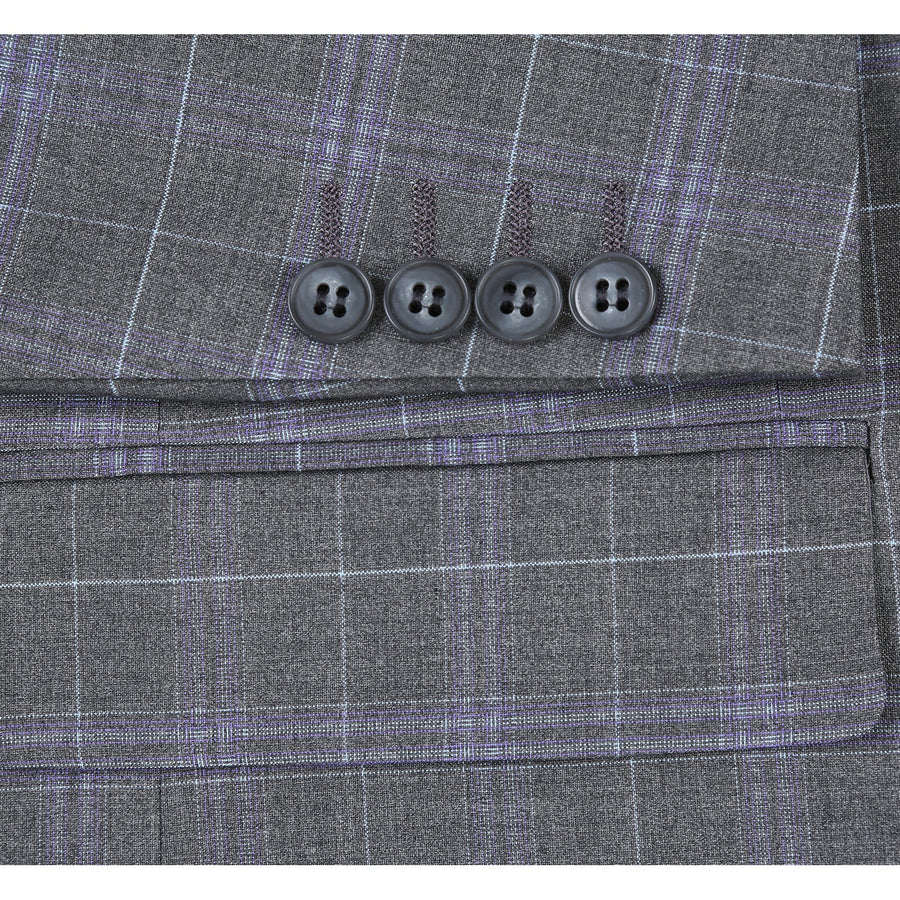 Mens Classic Fit Two Button Suit in Dark Grey and Lavender Windowpane Plaid - Image 8
