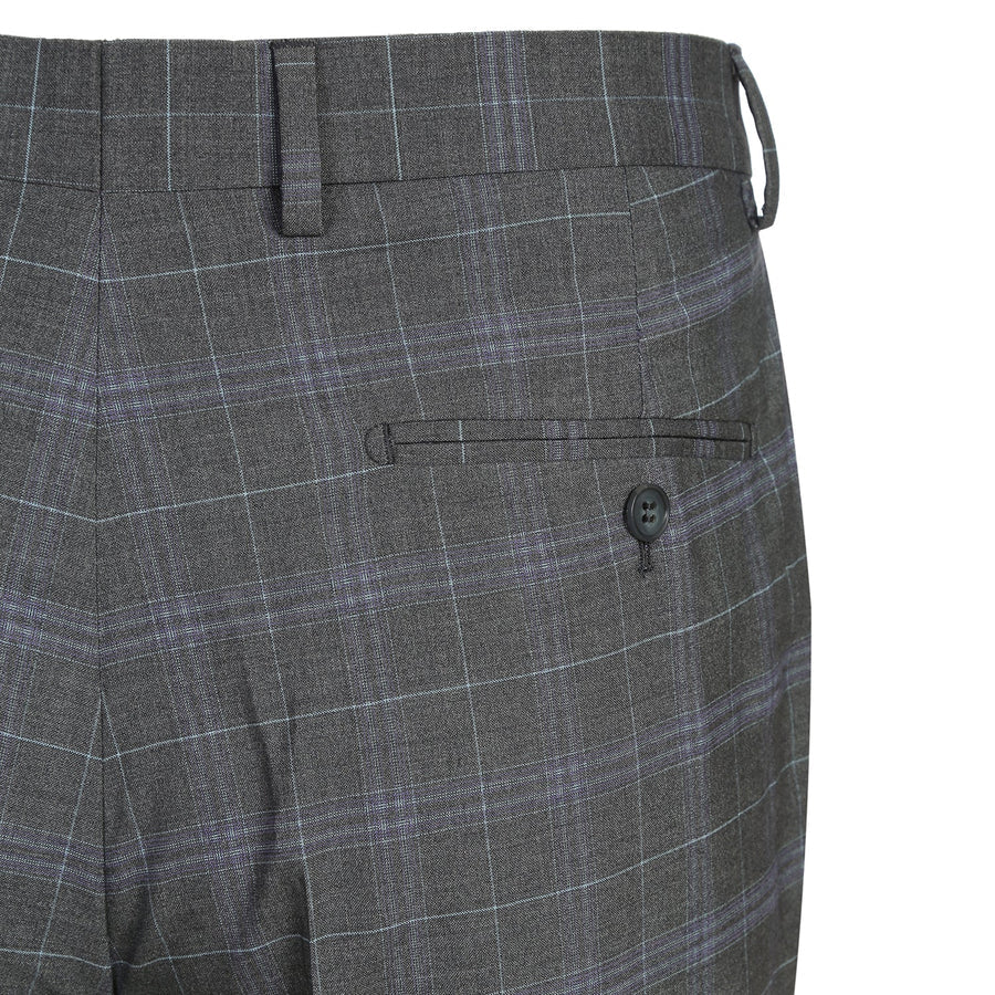 Mens Classic Fit Two Button Suit in Dark Grey and Lavender Windowpane Plaid - Image 9