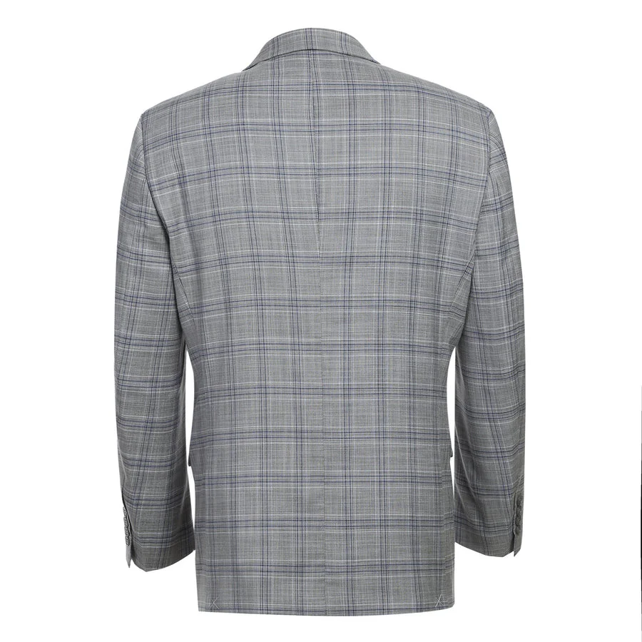 Mens Classic Fit Two Button Suit in Light Grey and Navy Blue Windowpane Plaid - Image 3