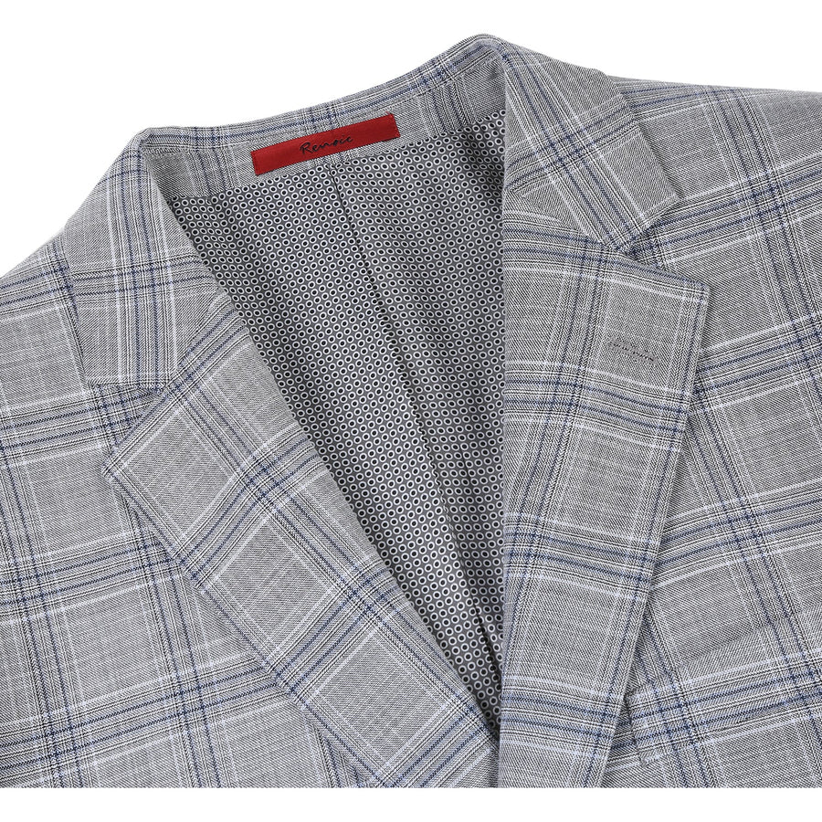 Mens Classic Fit Two Button Suit in Light Grey and Navy Blue Windowpane Plaid - Image 4