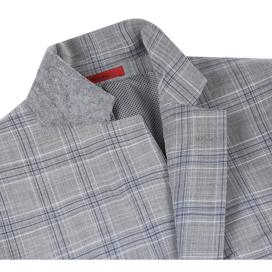 Mens Classic Fit Two Button Suit in Light Grey and Navy Blue Windowpane Plaid - Image 5