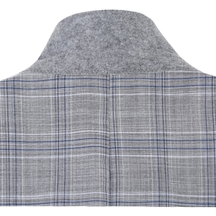 Mens Classic Fit Two Button Suit in Light Grey and Navy Blue Windowpane Plaid - Image 6