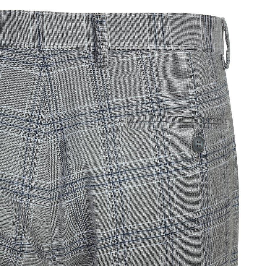 Mens Classic Fit Two Button Suit in Light Grey and Navy Blue Windowpane Plaid - Image 8
