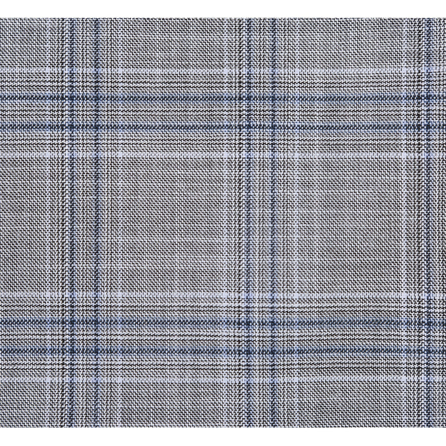 Mens Classic Fit Two Button Suit in Light Grey and Navy Blue Windowpane Plaid - Image 9