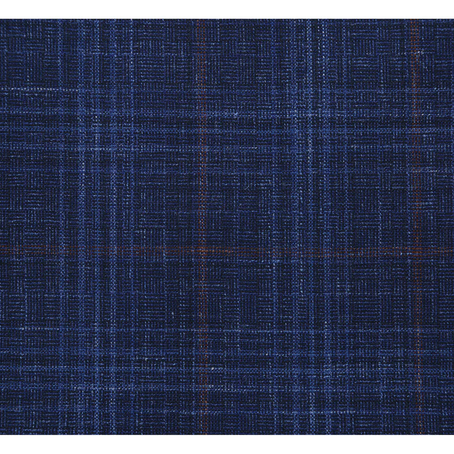 Mens Classic Fit Two Button Wool & Linen Sport Coat Blazer in Blue Windowpane Plaid - Image 5