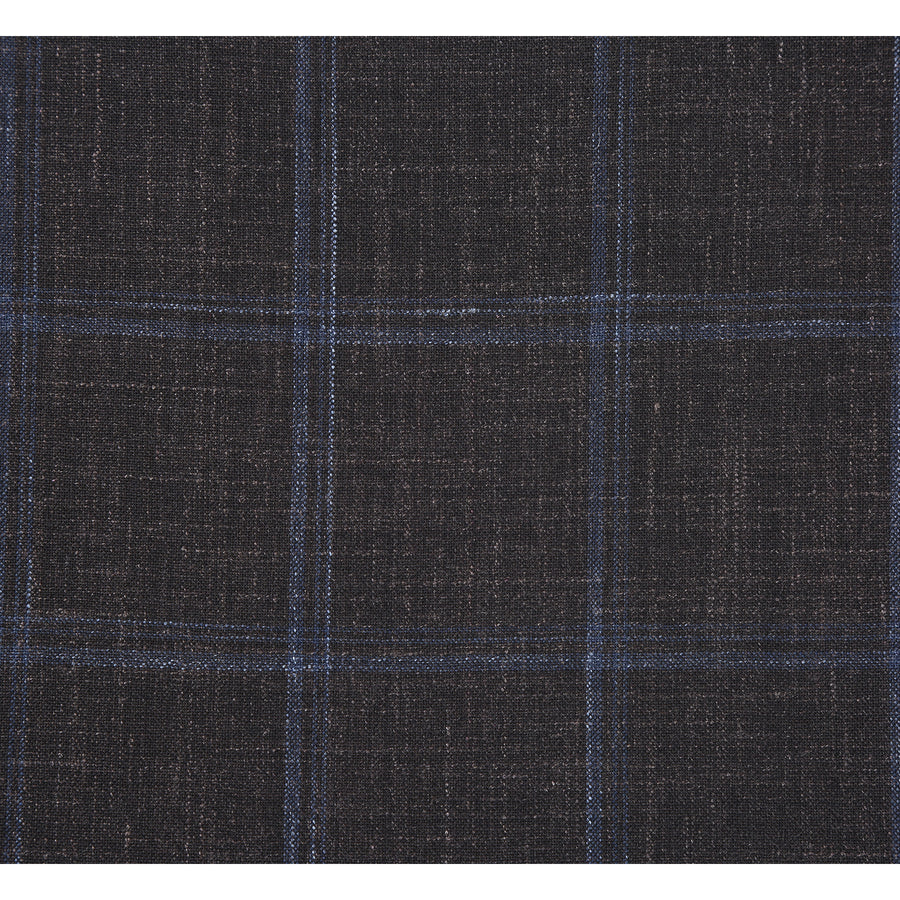 Mens Classic Fit Two Button Wool & Linen Sport Coat Blazer in Brown Windowpane Plaid - Image 4