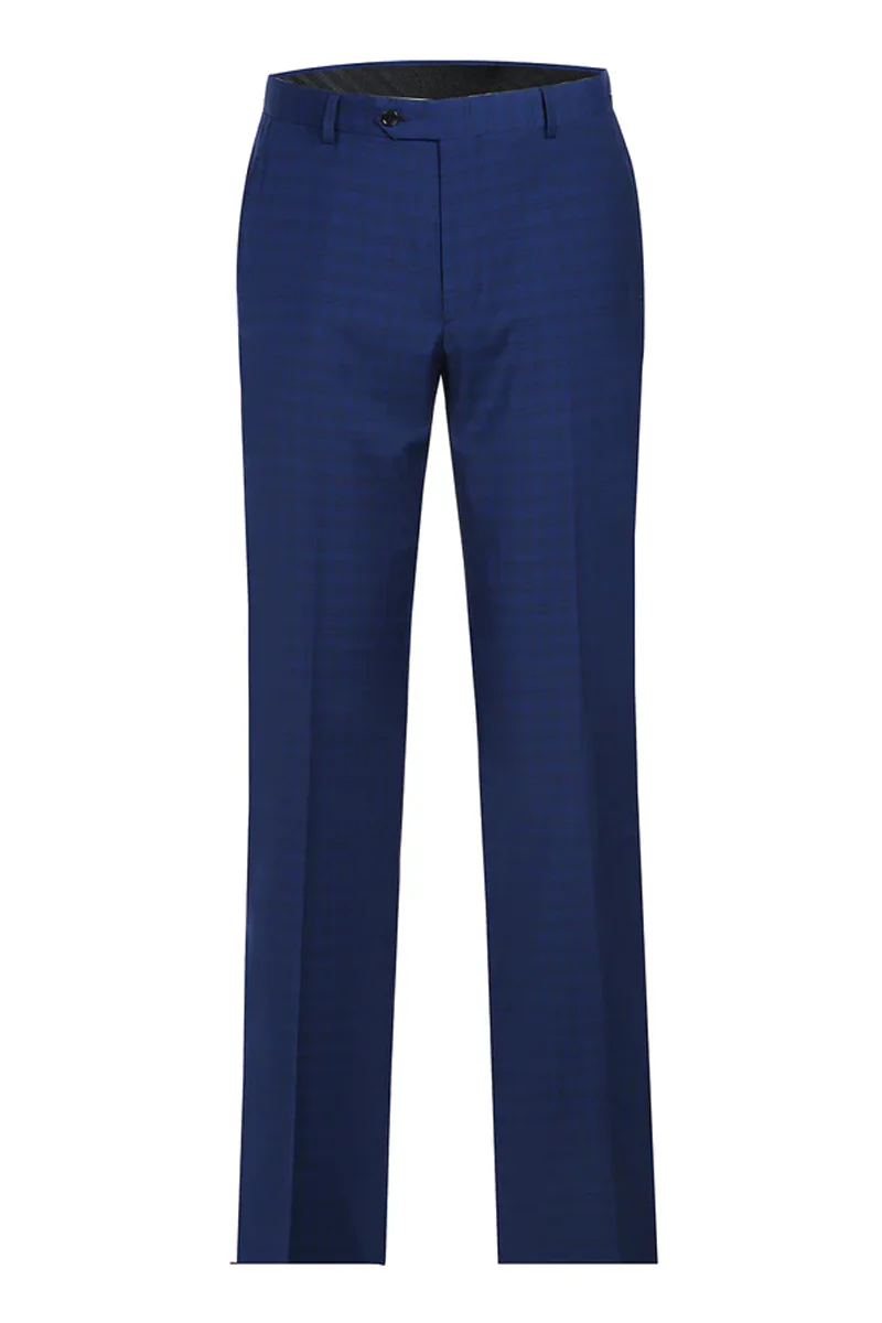 Mens Classic Fit Two Button Wool Suit in Dark Blue Windowpane Plaid Check - Image 2