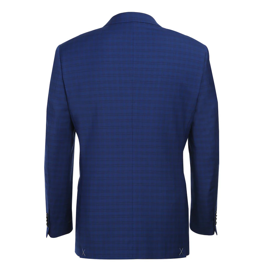 Mens Classic Fit Two Button Wool Suit in Dark Blue Windowpane Plaid Check - Image 3