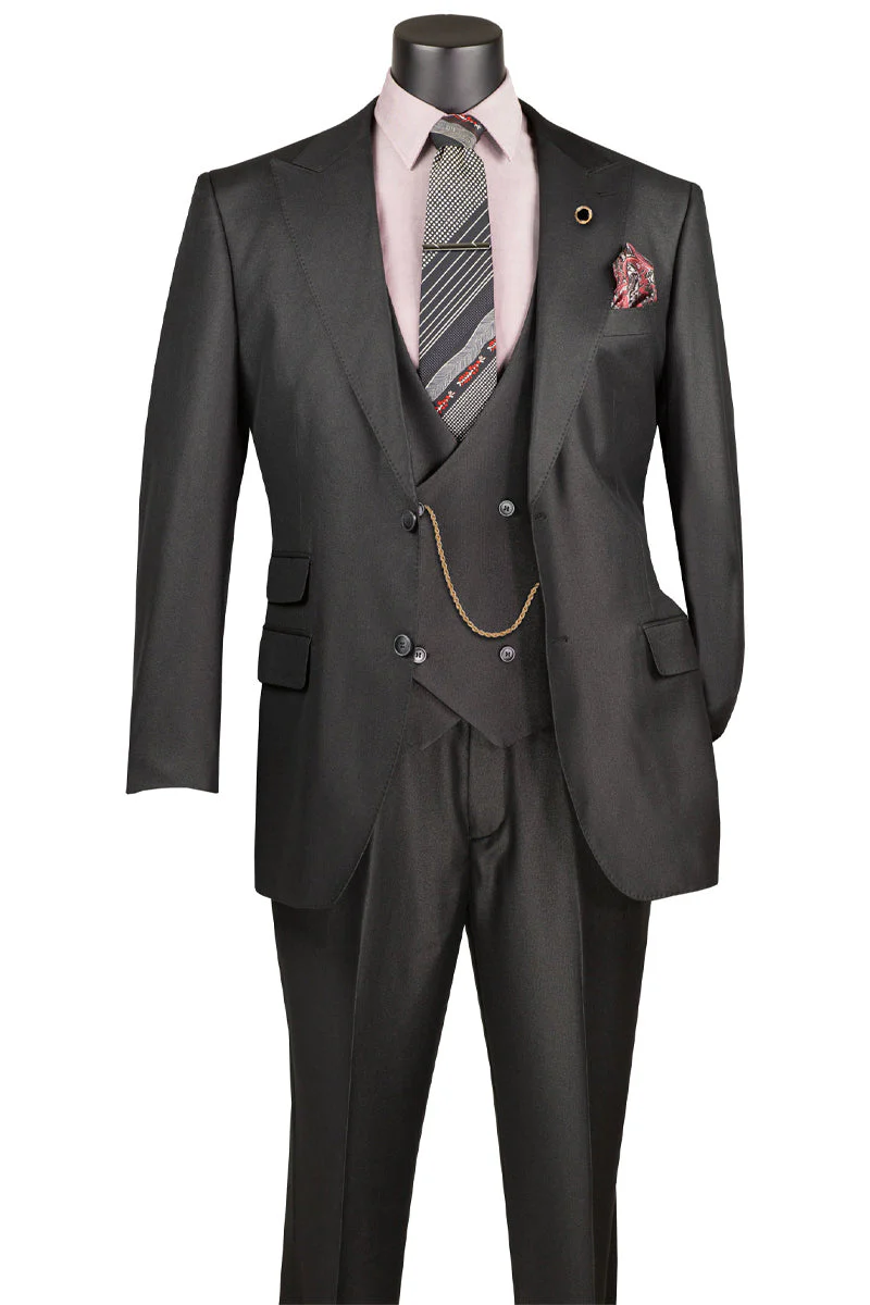 Men's Classic Fit Vested Fall Sharkskin Suit in Black - Image 2