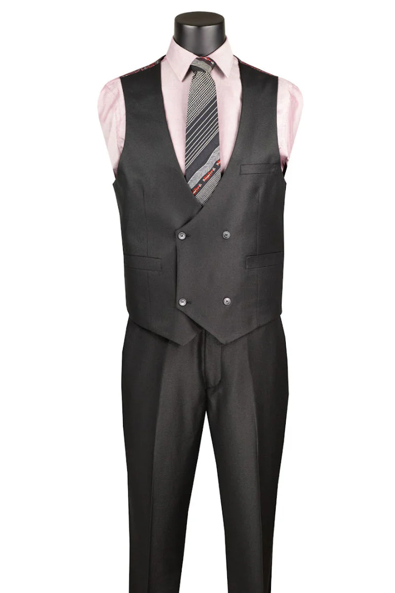 Men's Classic Fit Vested Fall Sharkskin Suit in Black - Image 3