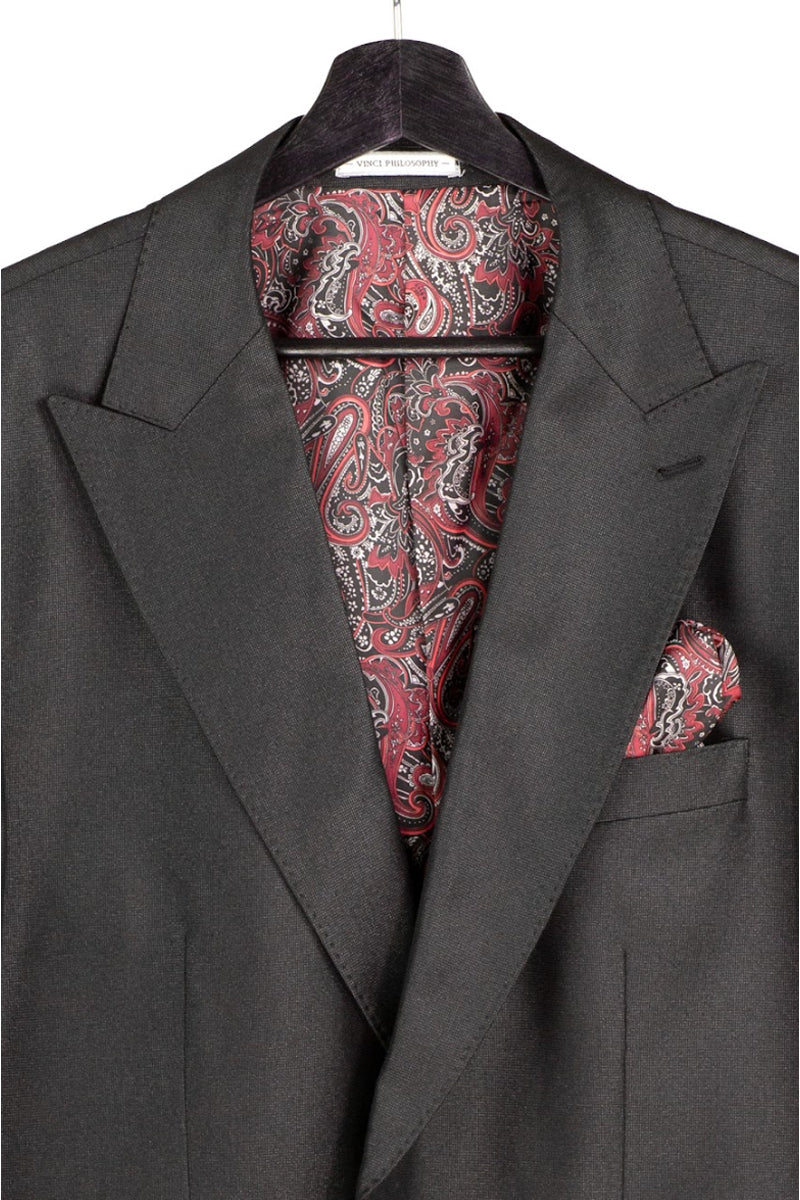 Men's Classic Fit Vested Fall Sharkskin Suit in Black - Image 4