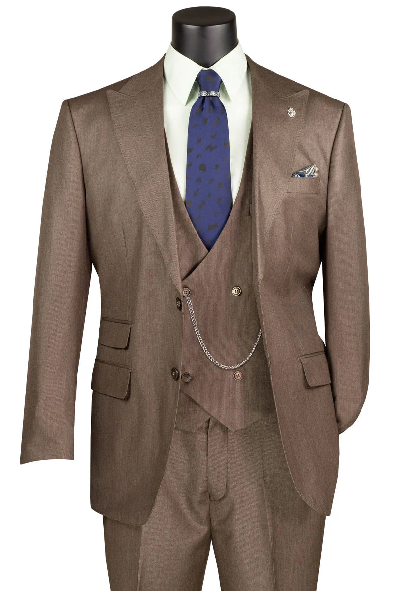 Men's Classic Fit Vested Fall Sharkskin Suit in Dark Taupe