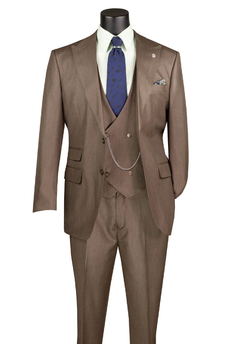 Men's Classic Fit Vested Fall Sharkskin Suit in Dark Taupe - Image 2