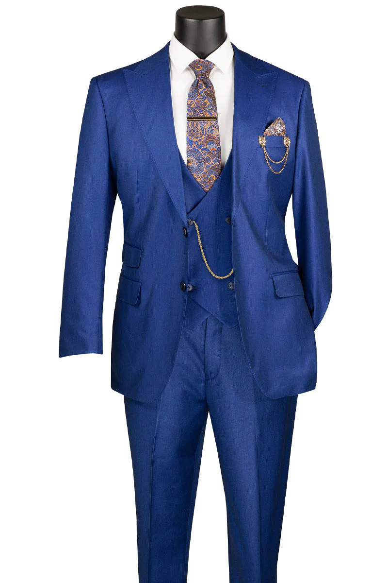 Men's Classic Fit Vested Fall Sharkskin Suit in Indigo Blue - Image 2