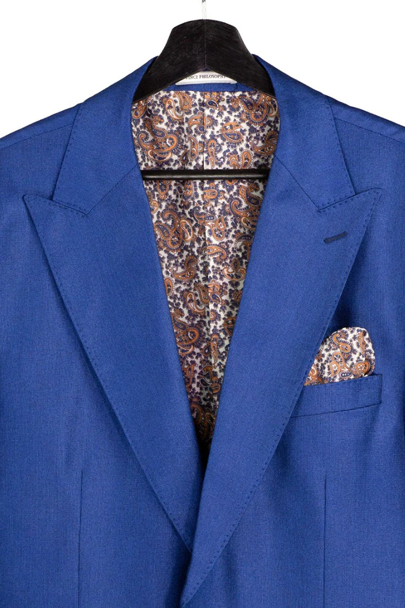 Men's Classic Fit Vested Fall Sharkskin Suit in Indigo Blue - Image 3