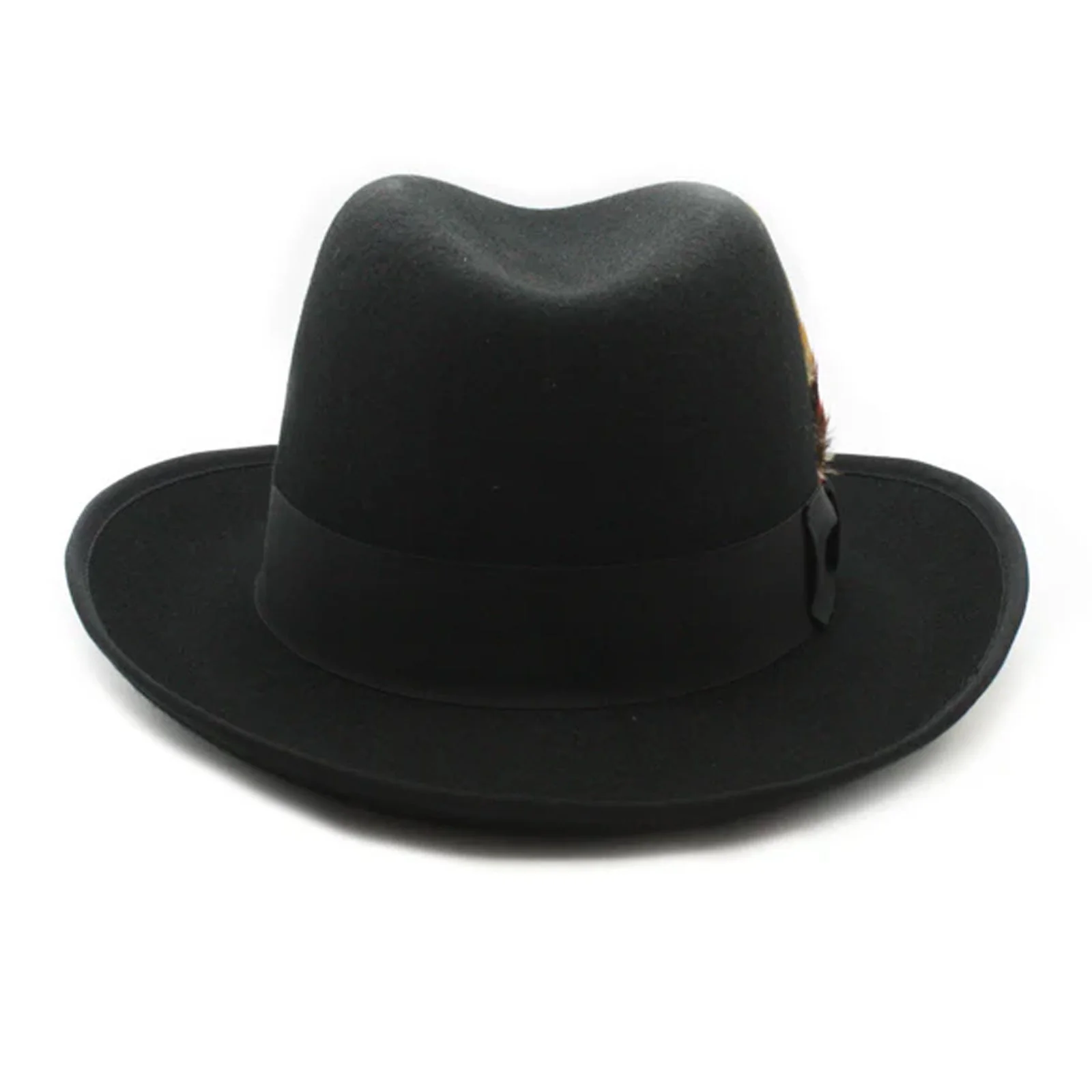 Mens Classic Gangster Godfather Wool Dress Hat in Black - Image 2