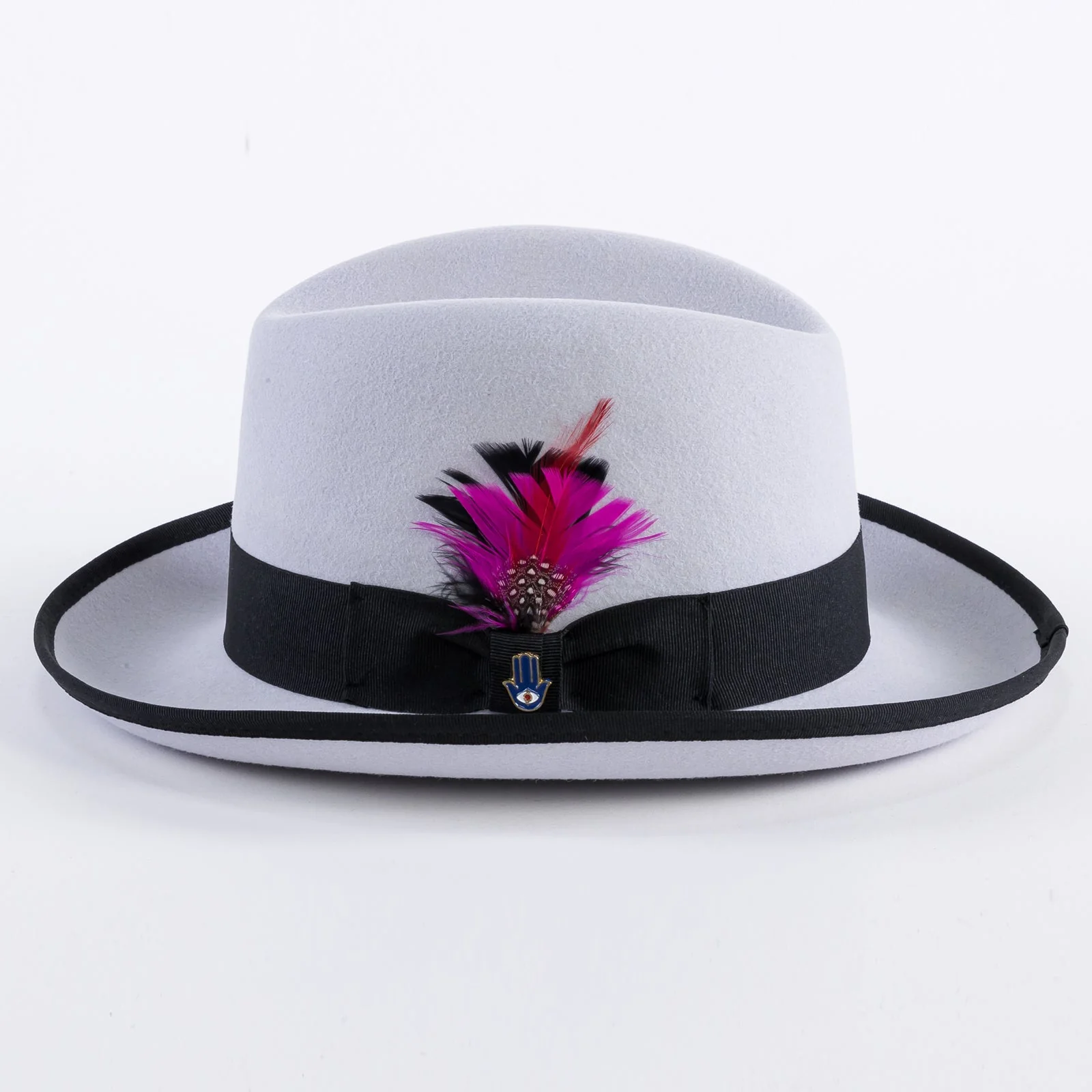 Mens Classic Gangster Godfather Wool Dress Hat in Light Grey & Black - Image 2