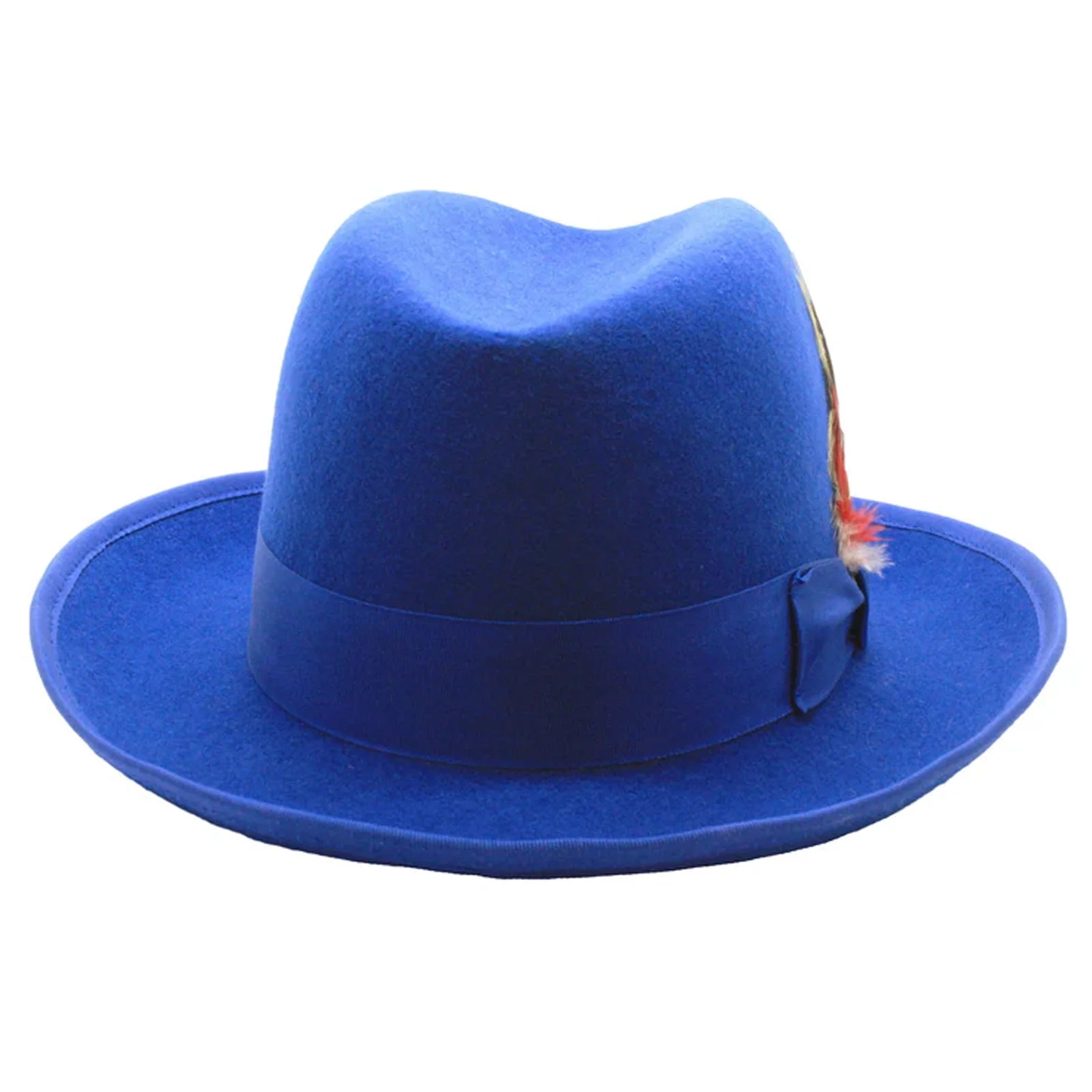 Mens Classic Gangster Godfather Wool Dress Hat in Royal Blue - Image 2