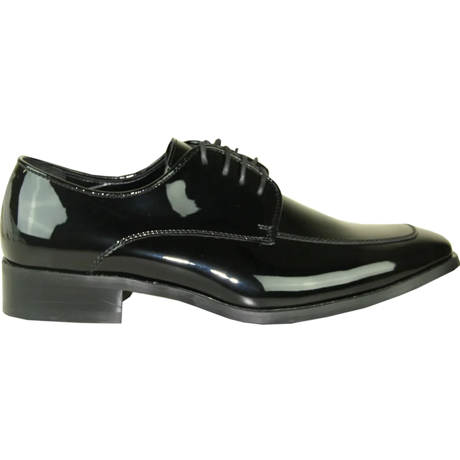 Mens Classic Moc Toe Shiny Patent Tuxedo Prom Shoe in Black - Image 2