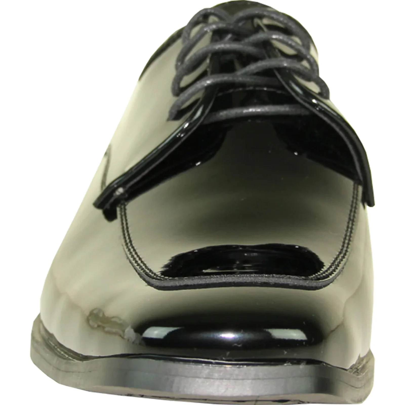 Mens Classic Moc Toe Shiny Patent Tuxedo Prom Shoe in Black - Image 4