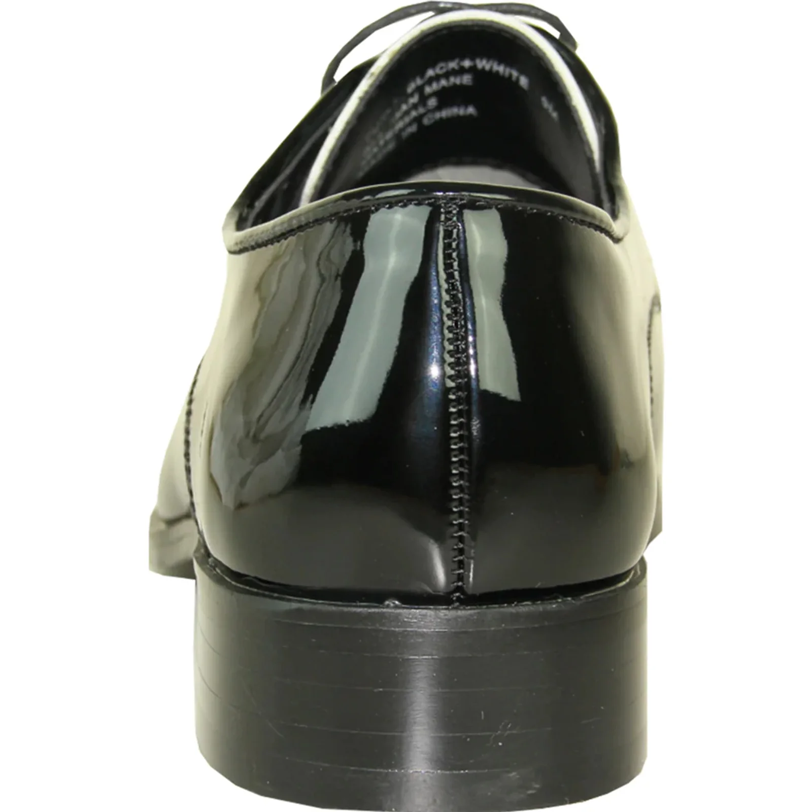 Mens Classic Moc Toe Shiny Patent Tuxedo Prom Shoe in Black & White - Image 5