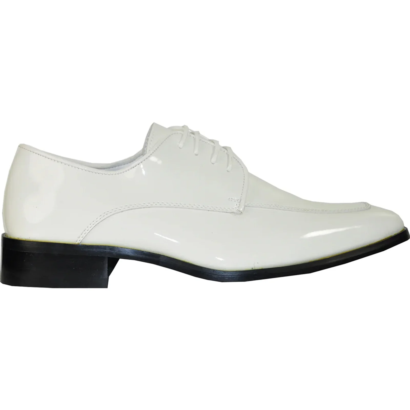 Mens Classic Moc Toe Shiny Patent Tuxedo Prom Shoe in Ivory - Image 2