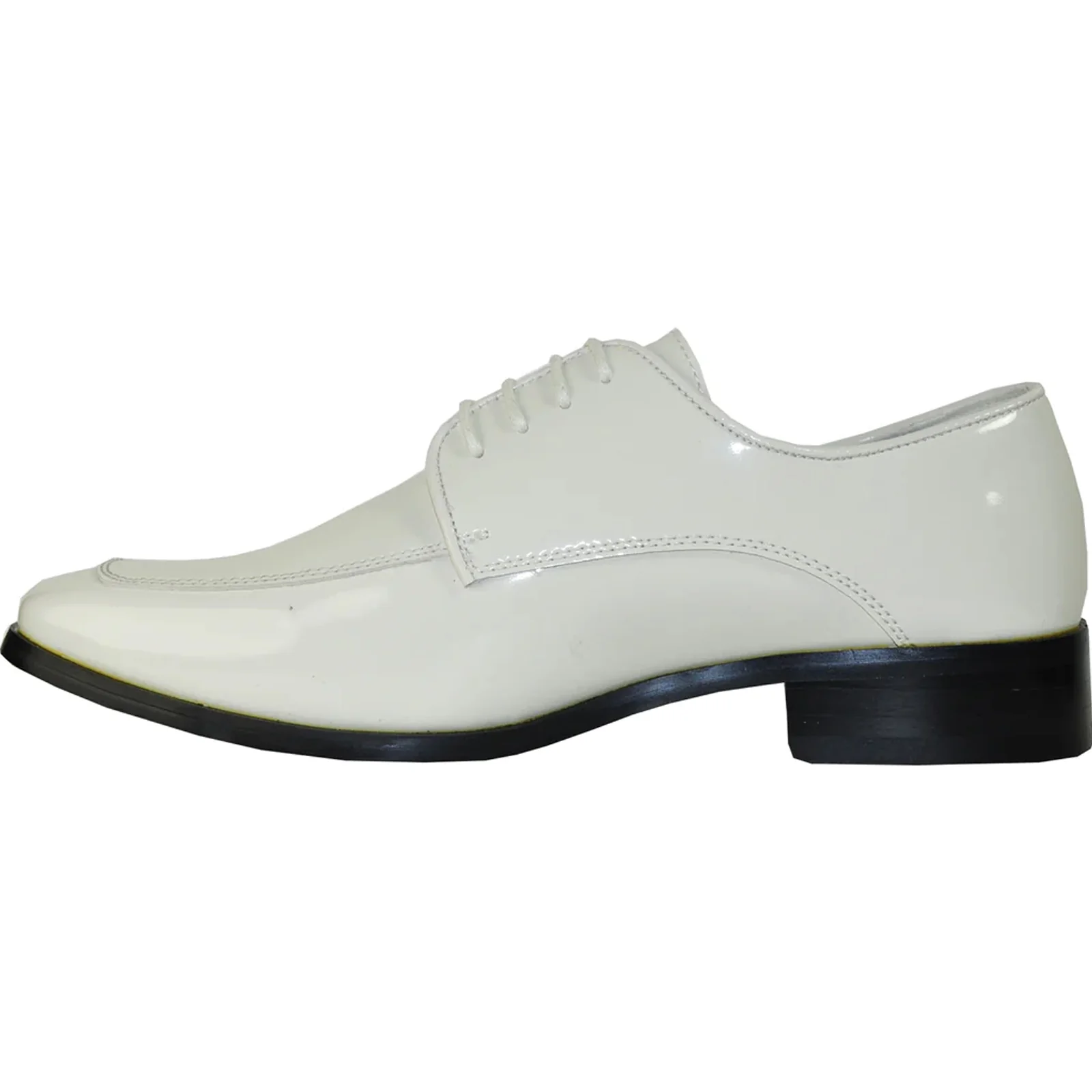 Mens Classic Moc Toe Shiny Patent Tuxedo Prom Shoe in Ivory - Image 3