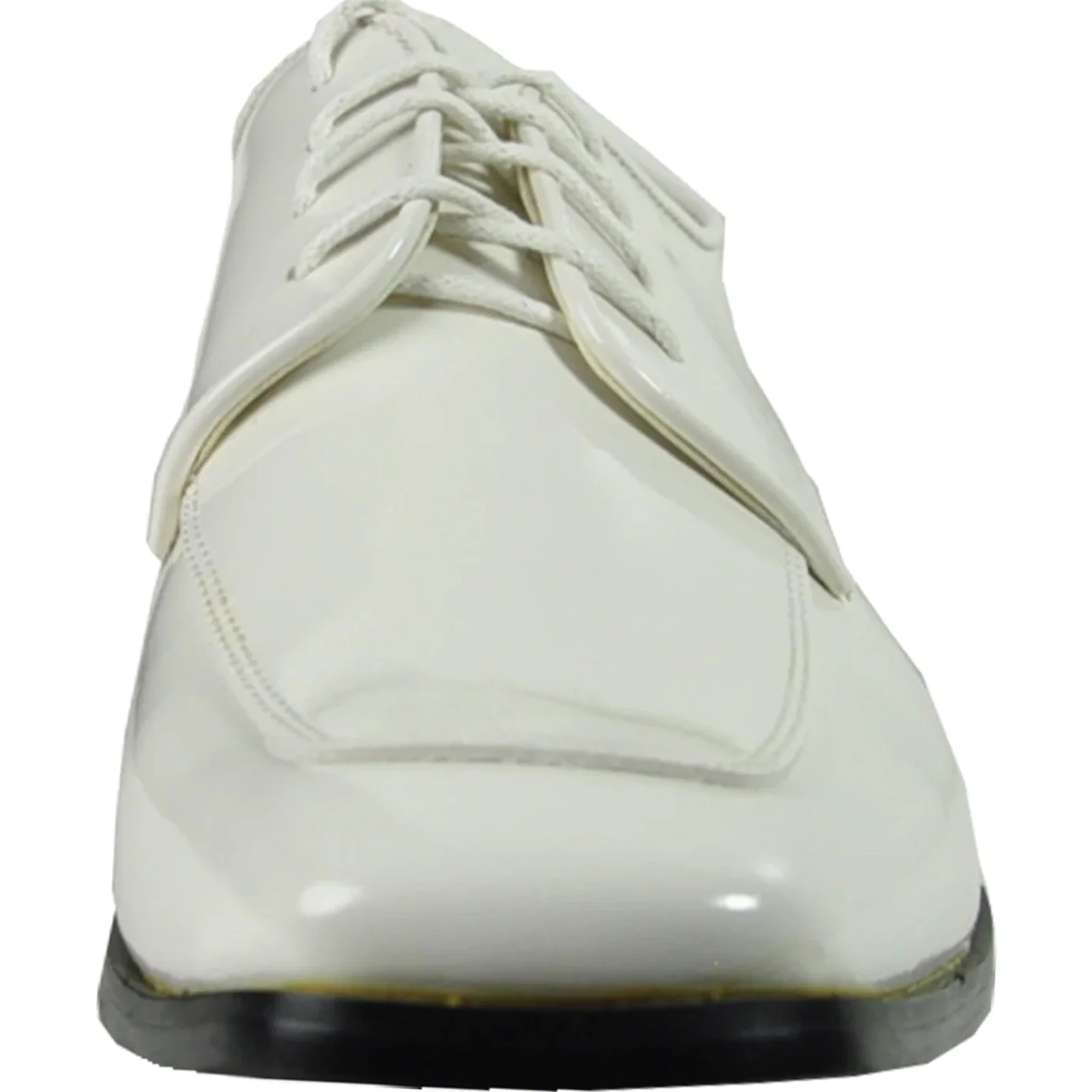 Mens Classic Moc Toe Shiny Patent Tuxedo Prom Shoe in Ivory - Image 4